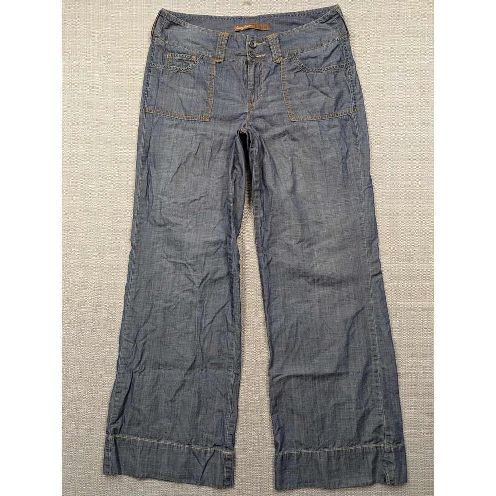 Tommy Bahama Jeans Womens 10 Blue Mid Rise Wide Leg Lightweight Denim Pants